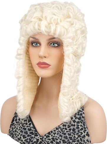 Wiginway Judge Lawyer Curly Blonde Wig Synthetic Long Wigs Colonial Barristers Wig Halloween Cosplay Party Costume Hair (1613 Light Blonde) in Kuwait