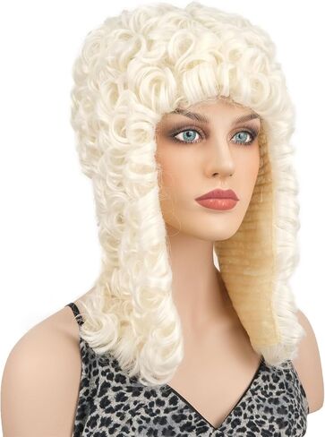 Wiginway Judge Lawyer Curly Blonde Wig Synthetic Long Wigs Colonial Barristers Wig Halloween Cosplay Party Costume Hair (1613 Light Blonde) in Kuwait
