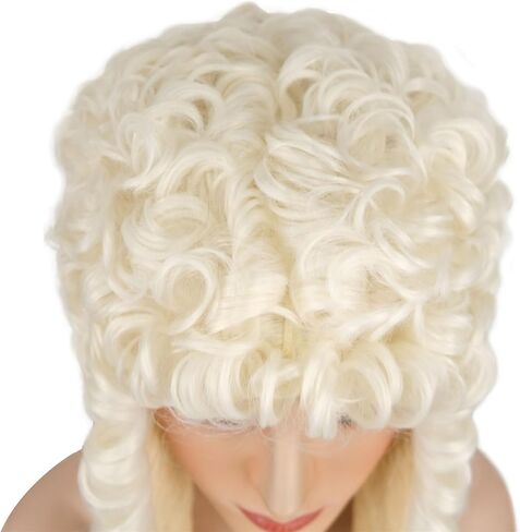 Wiginway Judge Lawyer Curly Blonde Wig Synthetic Long Wigs Colonial Barristers Wig Halloween Cosplay Party Costume Hair (1613 Light Blonde) in Kuwait