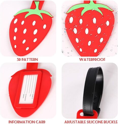 Cute Luggage Tags-Colorful Luggage Tags Cartoon Vegetable Rubber ID Tags for Travel Baggage Suitcase Bag Funny Identifiers Decor (Red) in Kuwait