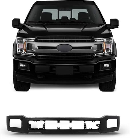 شريط الوجه المصد الأمامي من SCITOO مناسب لـ 2018 2019 2020 لسيارة Ford F-150 يأتي المصد الفولاذي الأسود بدون فتحات مستشعر وقوف السيارات مع فتحات إضاءة الضباب in Saudi Arabia