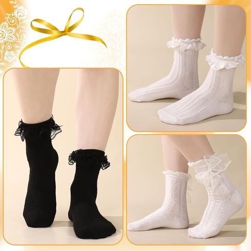 Jspupifip 6 Pairs Lace Ruffle Crew Socks for Women, Cotton Cute Princess Ankle Dress Lace Socks for Women Girls in Saudi Arabia