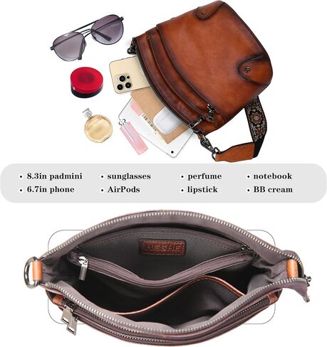 HESHE Crossbody Bags Leather Purses for Women Vintage Shoulder Handbags with Multi Pockets Cross Body Purses for Travel in Saudi Arabia