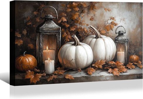 BANHUA1 Vintage Halloween Canvas Wall Art, Autumn Pumpkin Fall Leaf Pictures Print Wall Decor for Home, Living Room, 36 x 24 Inch in Saudi Arabia