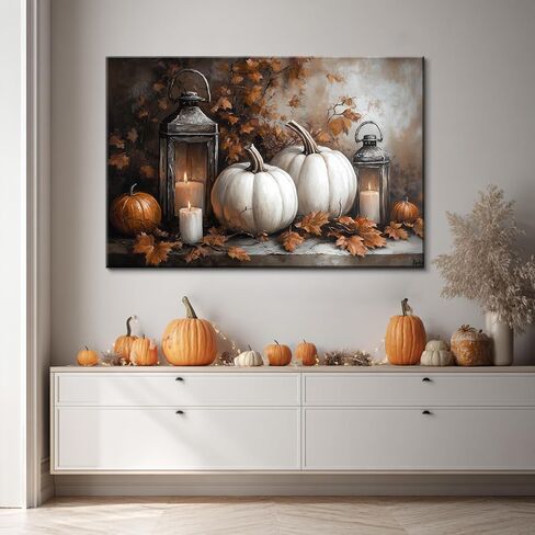 BANHUA1 Vintage Halloween Canvas Wall Art, Autumn Pumpkin Fall Leaf Pictures Print Wall Decor for Home, Living Room, 36 x 24 Inch in Saudi Arabia