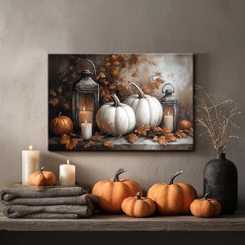 BANHUA1 Vintage Halloween Canvas Wall Art, Autumn Pumpkin Fall Leaf Pictures Print Wall Decor for Home, Living Room, 36 x 24 Inch in Saudi Arabia