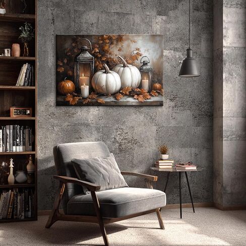 BANHUA1 Vintage Halloween Canvas Wall Art, Autumn Pumpkin Fall Leaf Pictures Print Wall Decor for Home, Living Room, 36 x 24 Inch in Saudi Arabia