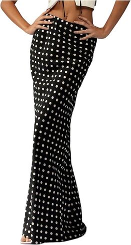 Milumia Women's Polka Dots Bodycon Maxi Skirt Elegant Floor Length Casual Long Skirts in Saudi Arabia