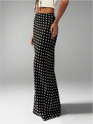 Milumia Women's Polka Dots Bodycon Maxi Skirt Elegant Floor Length Casual Long Skirts in Saudi Arabia