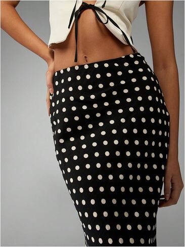 Milumia Women's Polka Dots Bodycon Maxi Skirt Elegant Floor Length Casual Long Skirts in Saudi Arabia