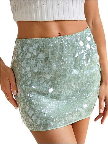 تنورة قصيرة نسائية من SOLY HUX مُزينة بالترتر سباركلي Y2k تنانير ضيقة منخفضة الارتفاع للخروج والحفلات والنوادي in Kuwait