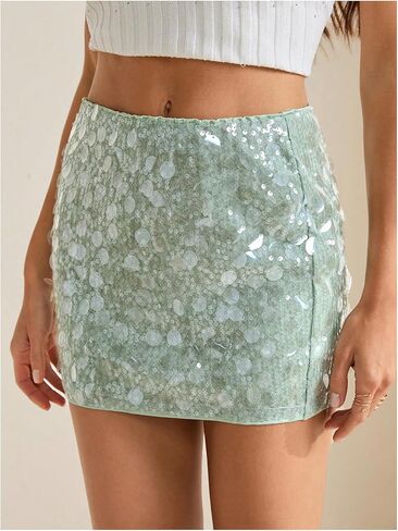 تنورة قصيرة نسائية من SOLY HUX مُزينة بالترتر سباركلي Y2k تنانير ضيقة منخفضة الارتفاع للخروج والحفلات والنوادي in Kuwait