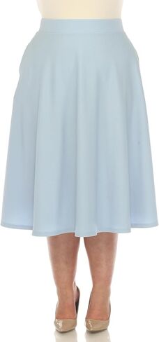 White Women's Plus Size Flared Midi Skirt with Pockets in Saudi Arabia