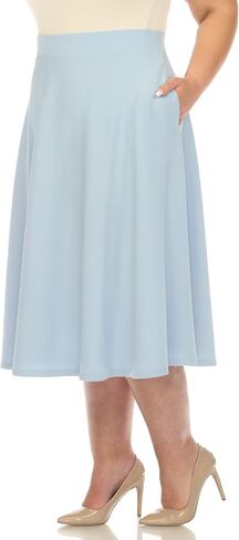 White Women's Plus Size Flared Midi Skirt with Pockets in Saudi Arabia