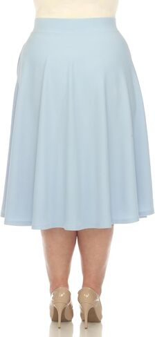 White Women's Plus Size Flared Midi Skirt with Pockets in Saudi Arabia