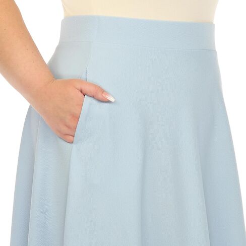White Women's Plus Size Flared Midi Skirt with Pockets in Saudi Arabia