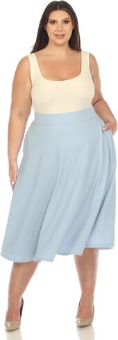 White Women's Plus Size Flared Midi Skirt with Pockets in Saudi Arabia