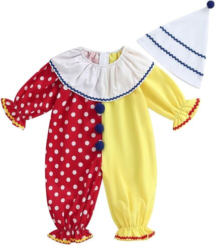 Murnouche Halloween Toddler Baby Clown Costume Funny Contrast Color Jumpsuit with Hat Outfit in Kuwait