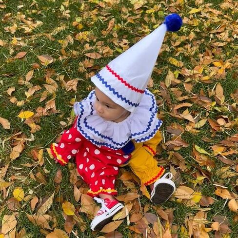 Murnouche Halloween Toddler Baby Clown Costume Funny Contrast Color Jumpsuit with Hat Outfit in Kuwait