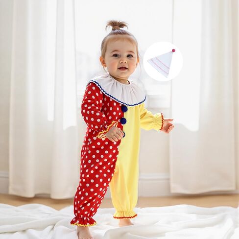 Murnouche Halloween Toddler Baby Clown Costume Funny Contrast Color Jumpsuit with Hat Outfit in Kuwait