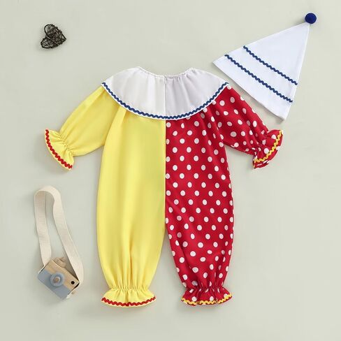 Murnouche Halloween Toddler Baby Clown Costume Funny Contrast Color Jumpsuit with Hat Outfit in Kuwait