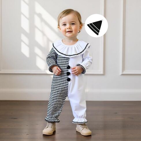 Murnouche Halloween Toddler Baby Clown Costume Funny Contrast Color Jumpsuit with Hat Outfit in Kuwait