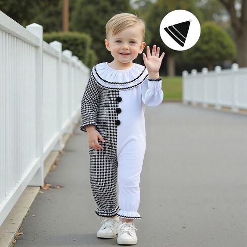 Murnouche Halloween Toddler Baby Clown Costume Funny Contrast Color Jumpsuit with Hat Outfit in Kuwait