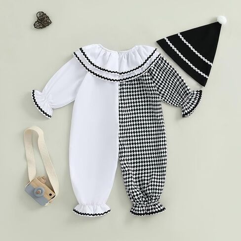 Murnouche Halloween Toddler Baby Clown Costume Funny Contrast Color Jumpsuit with Hat Outfit in Kuwait
