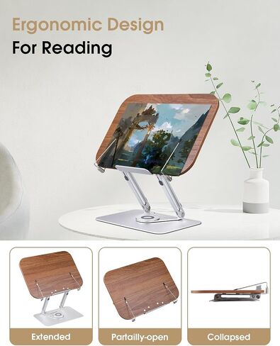 Book Stand, Book Stand for Reading Hands Free, Adjustable Desk Book Holder with 360 Degree Rotating Base & Page Clips, Cookbook Documents Holder for Textbook,Cookbook, Sheet Music,Laptop,Recipe in Saudi Arabia