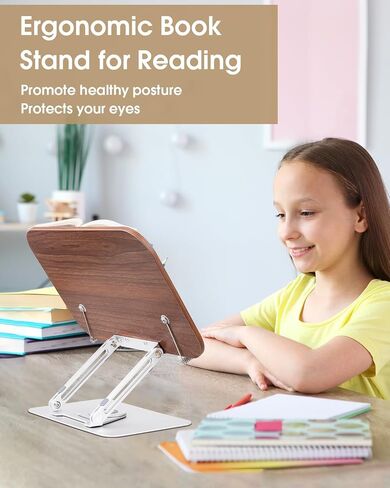 Book Stand, Book Stand for Reading Hands Free, Adjustable Desk Book Holder with 360 Degree Rotating Base & Page Clips, Cookbook Documents Holder for Textbook,Cookbook, Sheet Music,Laptop,Recipe in Saudi Arabia