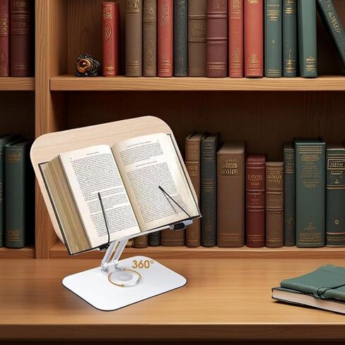 Book Stand, Book Stand for Reading Hands Free, Adjustable Desk Book Holder with 360 Degree Rotating Base & Page Clips, Cookbook Documents Holder for Textbook,Cookbook, Sheet Music,Laptop,Recipe in Kuwait
