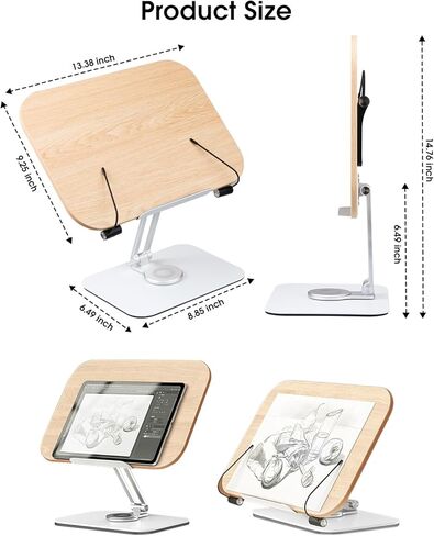 Book Stand, Book Stand for Reading Hands Free, Adjustable Desk Book Holder with 360 Degree Rotating Base & Page Clips, Cookbook Documents Holder for Textbook,Cookbook, Sheet Music,Laptop,Recipe in Kuwait
