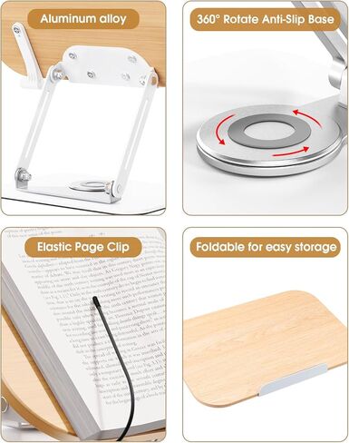 Book Stand, Book Stand for Reading Hands Free, Adjustable Desk Book Holder with 360 Degree Rotating Base & Page Clips, Cookbook Documents Holder for Textbook,Cookbook, Sheet Music,Laptop,Recipe in Kuwait