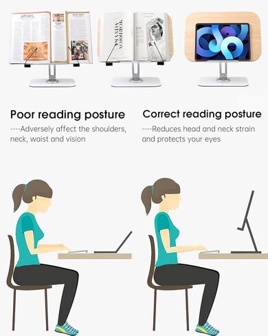 Book Stand, Book Stand for Reading Hands Free, Adjustable Desk Book Holder with 360 Degree Rotating Base & Page Clips, Cookbook Documents Holder for Textbook,Cookbook, Sheet Music,Laptop,Recipe in Kuwait