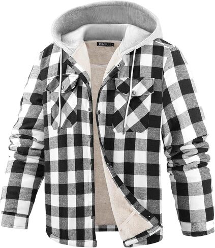 WULFUL Men's Flannel Plaid Shirts Jacket Fleece Lined Winter Shirts Soft Warm Coat with Hood for Men in Saudi Arabia