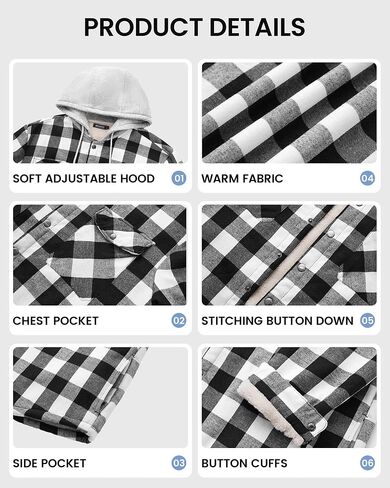 WULFUL Men's Flannel Plaid Shirts Jacket Fleece Lined Winter Shirts Soft Warm Coat with Hood for Men in Saudi Arabia