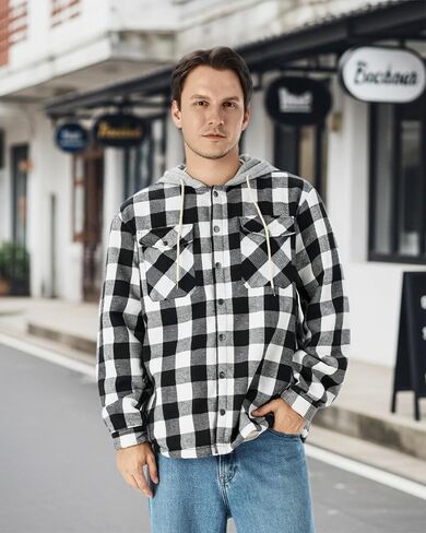 WULFUL Men's Flannel Plaid Shirts Jacket Fleece Lined Winter Shirts Soft Warm Coat with Hood for Men in Saudi Arabia