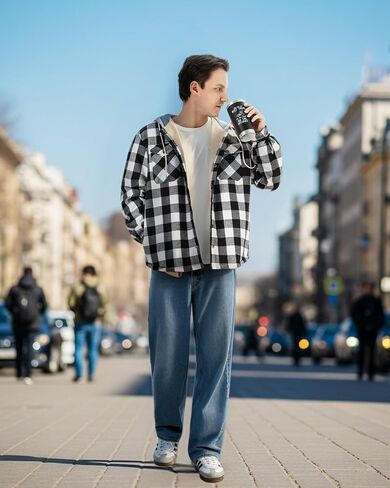 WULFUL Men's Flannel Plaid Shirts Jacket Fleece Lined Winter Shirts Soft Warm Coat with Hood for Men in Saudi Arabia