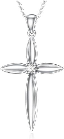 Diamond Cross Pendant Necklace for Women 925 Sterling Silver Lab Grown Diamond Jewelry Gifts 0.06 ct. D Color VVS Clarity 155553 in Saudi Arabia