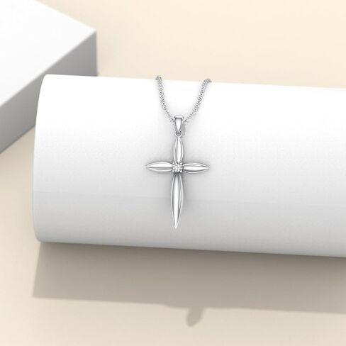Diamond Cross Pendant Necklace for Women 925 Sterling Silver Lab Grown Diamond Jewelry Gifts 0.06 ct. D Color VVS Clarity 155553 in Saudi Arabia