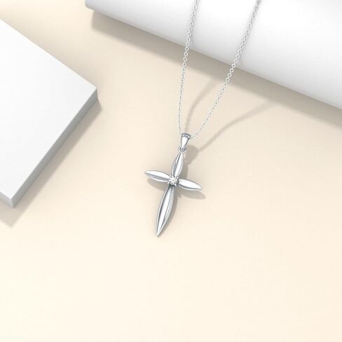 Diamond Cross Pendant Necklace for Women 925 Sterling Silver Lab Grown Diamond Jewelry Gifts 0.06 ct. D Color VVS Clarity 155553 in Saudi Arabia