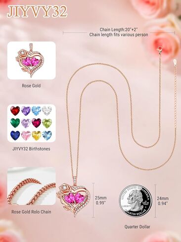 Forever Love Gifts Double Birthstone Heart Necklaces for Women，Rose Gold Fine Jewelry, Pendant Heart Necklaces Birthday Anniversary Christmas Gift for Women Wife Mom Girlfriend Lady in Saudi Arabia