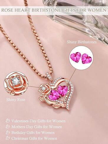 Forever Love Gifts Double Birthstone Heart Necklaces for Women，Rose Gold Fine Jewelry, Pendant Heart Necklaces Birthday Anniversary Christmas Gift for Women Wife Mom Girlfriend Lady in Saudi Arabia
