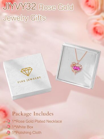 Forever Love Gifts Double Birthstone Heart Necklaces for Women，Rose Gold Fine Jewelry, Pendant Heart Necklaces Birthday Anniversary Christmas Gift for Women Wife Mom Girlfriend Lady in Saudi Arabia