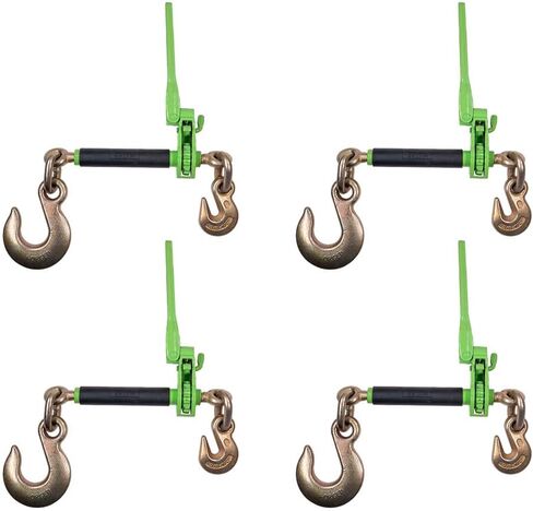 Mytee Products 4 Pack 3/8"-1/2" Hi-Viz Green Heavy Duty Folding Handle Ratchet Chain Binder w/ 1/2" Grab & 5/8" Slip Hook 12,000 lbs WLL | Tie Down Hauling Load Chain Binders for Flatbed Trailer in Saudi Arabia