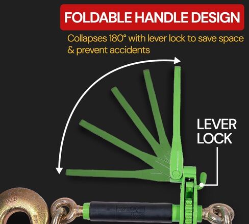 Mytee Products 4 Pack 3/8"-1/2" Hi-Viz Green Heavy Duty Folding Handle Ratchet Chain Binder w/ 1/2" Grab & 5/8" Slip Hook 12,000 lbs WLL | Tie Down Hauling Load Chain Binders for Flatbed Trailer in Saudi Arabia