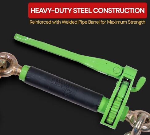 Mytee Products 4 Pack 3/8"-1/2" Hi-Viz Green Heavy Duty Folding Handle Ratchet Chain Binder w/ 1/2" Grab & 5/8" Slip Hook 12,000 lbs WLL | Tie Down Hauling Load Chain Binders for Flatbed Trailer in Saudi Arabia