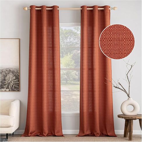 ستائر MIULEE Terracotta الكتان 84 بوصة طول 2 لوحة مجموعة لغرفة المعيشة وغرفة النوم الخصوصية الخريف مزرعة الخيش نسج الصدأ شبه شفافة جروميت ضوء تصفية ستائر النافذة، W37xL84، برتقالي محروق in Kuwait