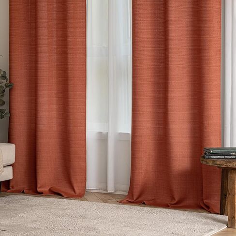ستائر MIULEE Terracotta الكتان 84 بوصة طول 2 لوحة مجموعة لغرفة المعيشة وغرفة النوم الخصوصية الخريف مزرعة الخيش نسج الصدأ شبه شفافة جروميت ضوء تصفية ستائر النافذة، W37xL84، برتقالي محروق in Kuwait