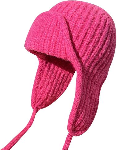 Winter Knit Ear Flap Beanie Hat for Women Men Knitted Trapper Hat Winter Hats with Ear Flaps Windproof in Saudi Arabia